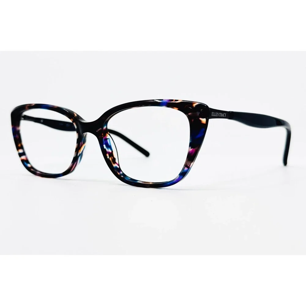 Ellen Tracy Eyeglasses Womens Blue Multi Lombardia 51-16-135 Cat Eye Frames